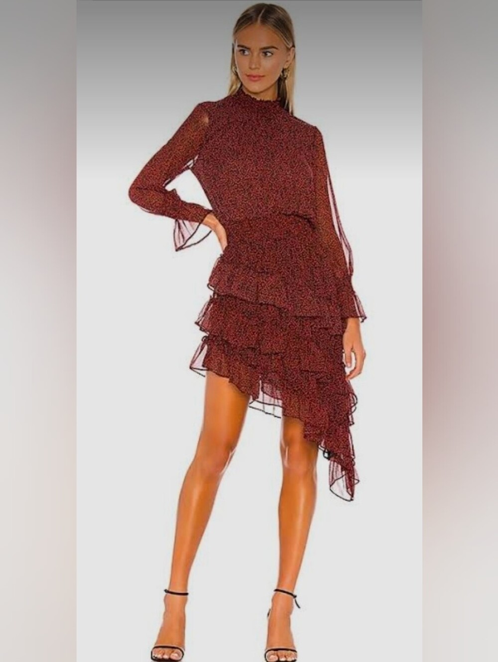Misa x Revolve Savanna Dress in Mini Red Banana Leaf Smocked Neck Asymmetrical M